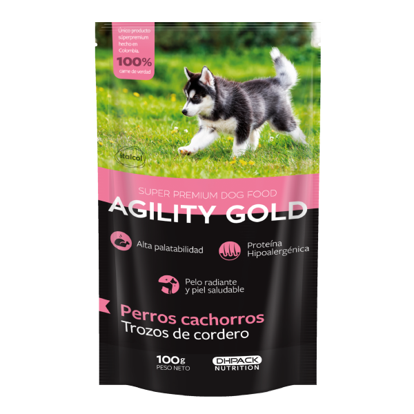 Pouch Perro  Agility Gold Trozos Cordero Cachorro x100 Gr