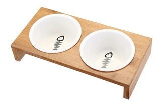 COMEDERO FISH DOBLE MADERA-CERAMICA