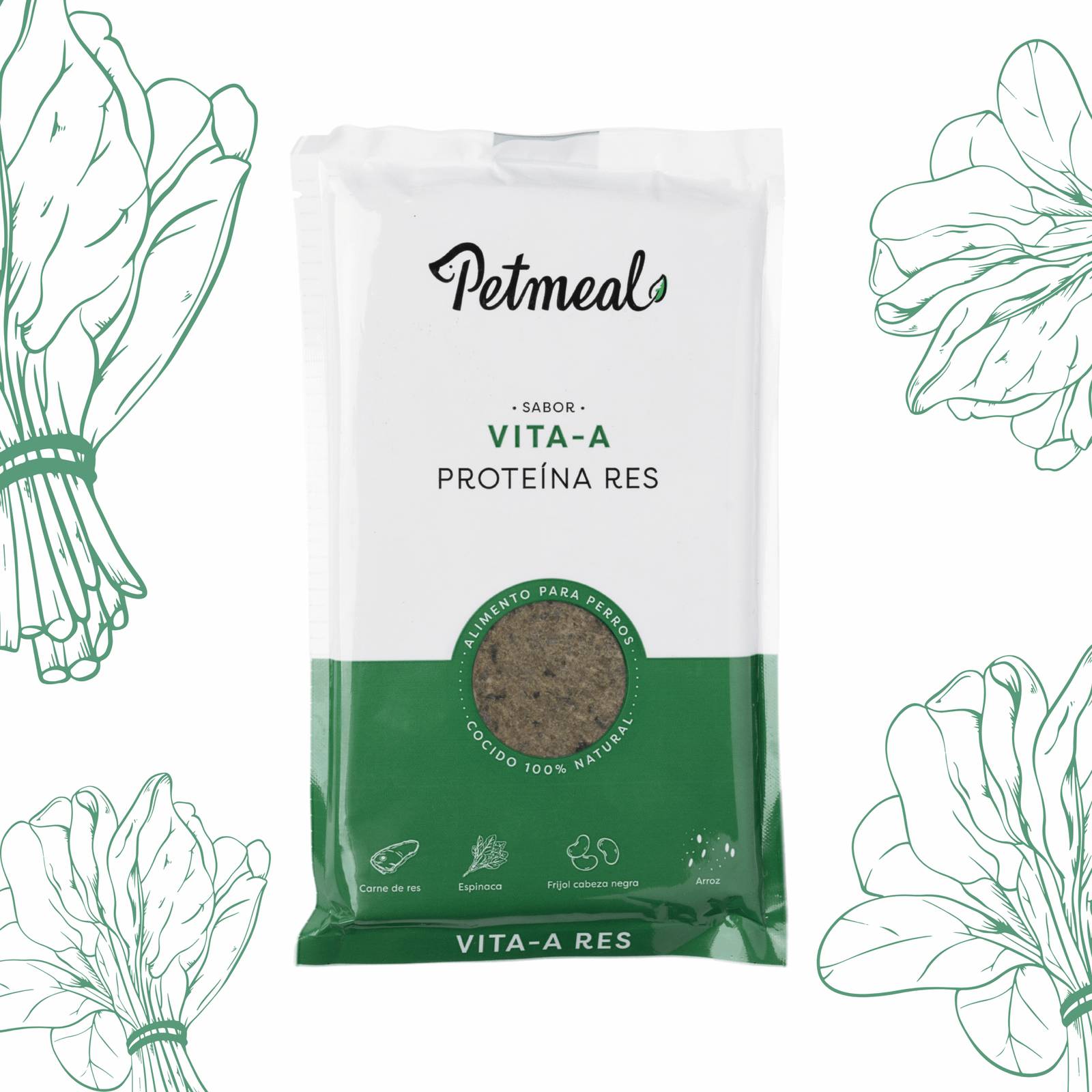 Petmeal – Dieta Cocida Natural Perro Vita A Res con Espinaca, Frijol y Arroz (500 g)