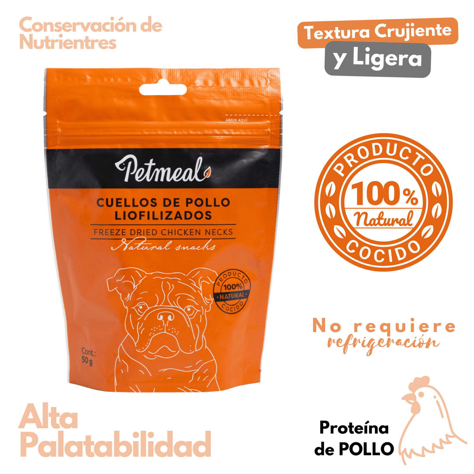Petmeal Snack Liofilizado para Perros – Cuellos de Pollo Naturales (50 g)