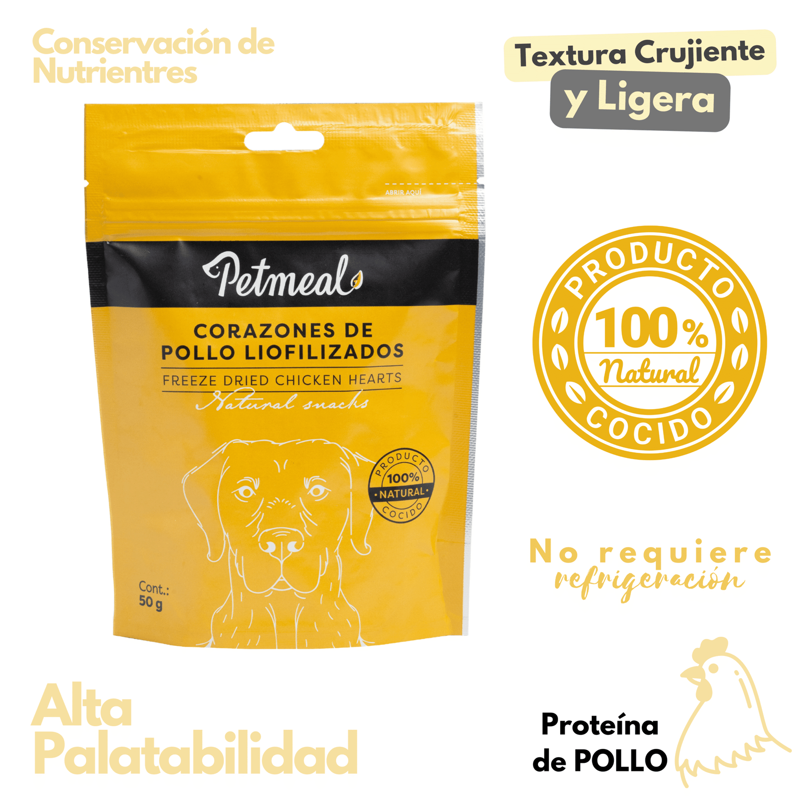Petmeal Snack Liofilizado para Perros – Corazones de Pollo Natural (50 g)